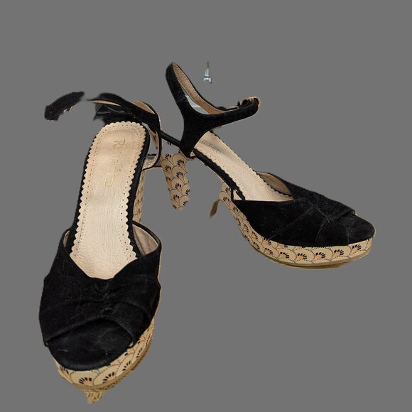 Black Restricted Wedge Sandals - Picture 1 of 5